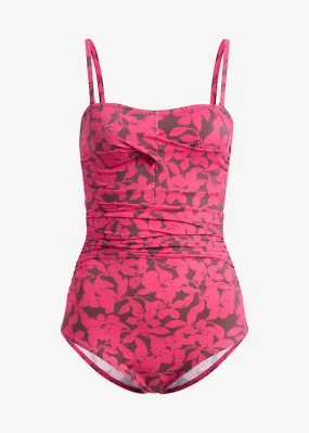 Bañador bandeau Marrón oscuro-rosa caliente con flores