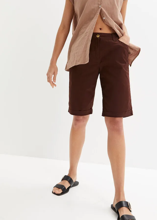 Bermudas papertouch de algodón con cinturilla cómoda Marrón tierra