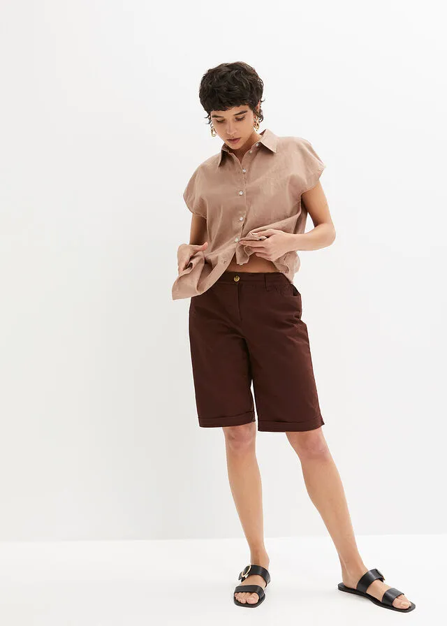 Bermudas papertouch de algodón con cinturilla cómoda Marrón tierra