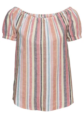 Blusa con escote bañera Rojo-beige de rayas