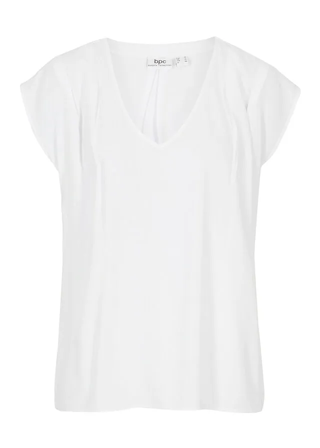 Blusa de manga corta con escote en V Blanco