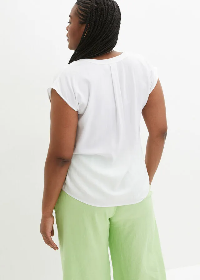 Blusa de manga corta con escote en V Blanco