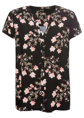 Blusa de manga corta Negro con flores