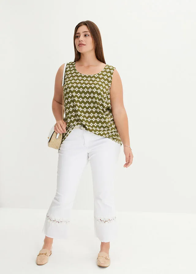 Blusa de viscosa Verde caqui oscuro-blanco estampado