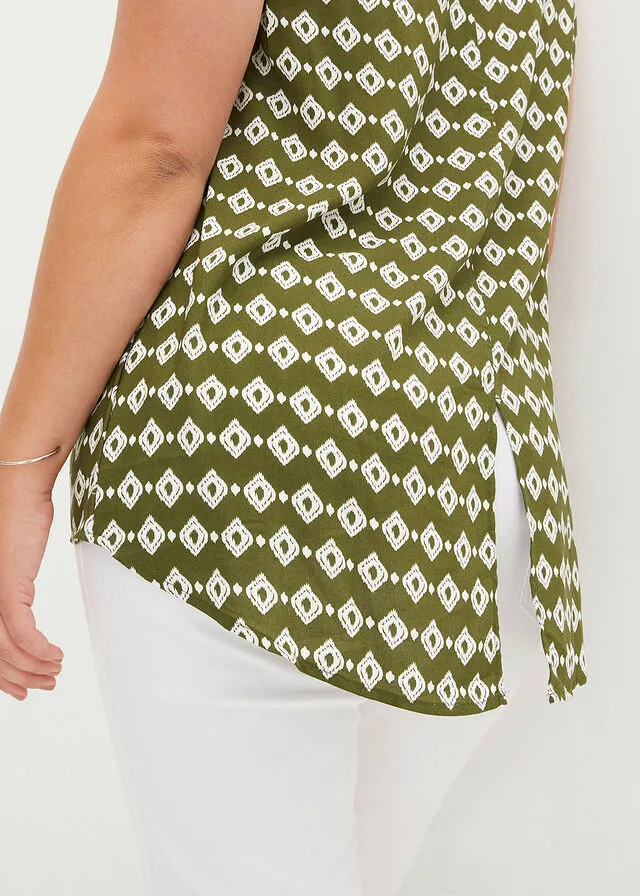 Blusa de viscosa Verde caqui oscuro-blanco estampado