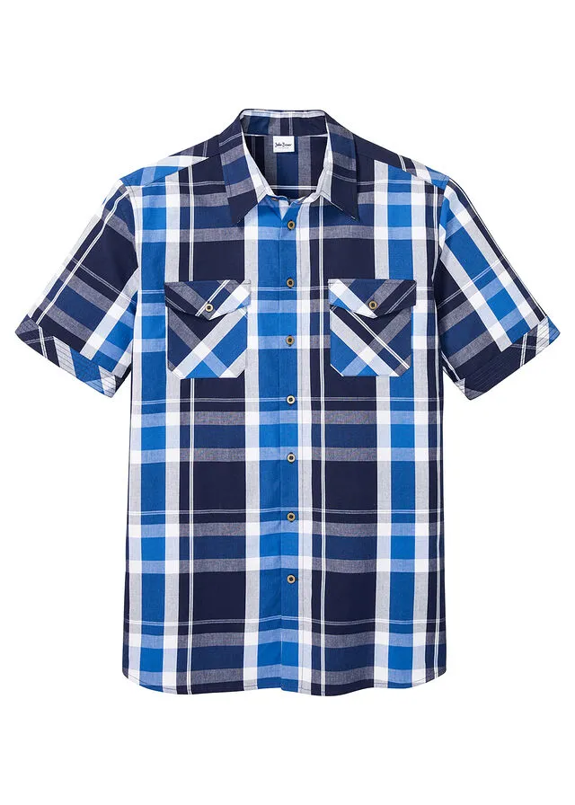 Camisa de manga corta azul marino a cuadros