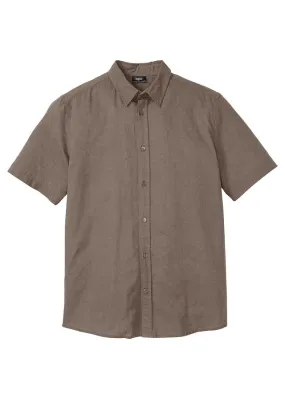 Camisa de manga corta con lino taupe