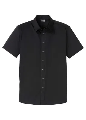 Camisa elástica de manga corta y corte slim Negro