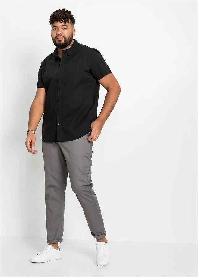 Camisa elástica de manga corta y corte slim Negro