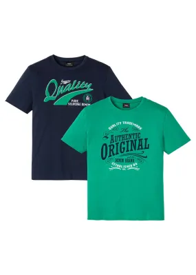 Camiseta (2 unidades) de corte cómodo verde menta + azul marino estampado