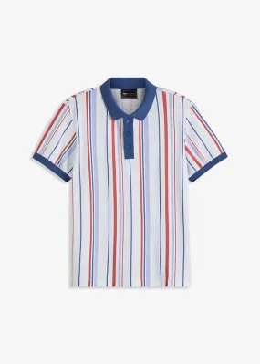 Camiseta de tipo polo blanco-azul-rojo rayas verticales