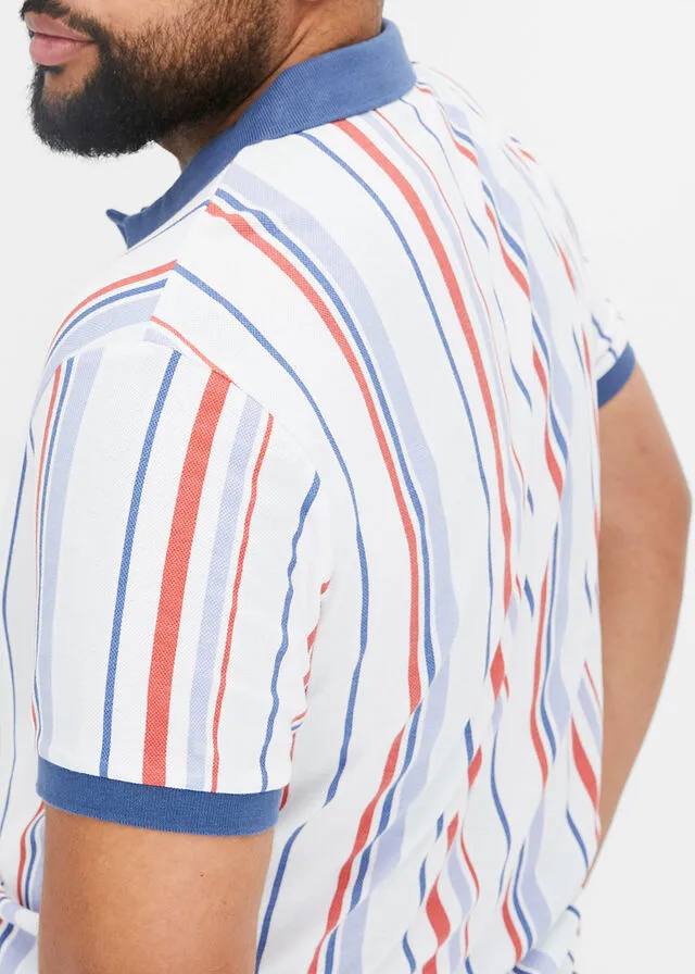 Camiseta de tipo polo blanco-azul-rojo rayas verticales