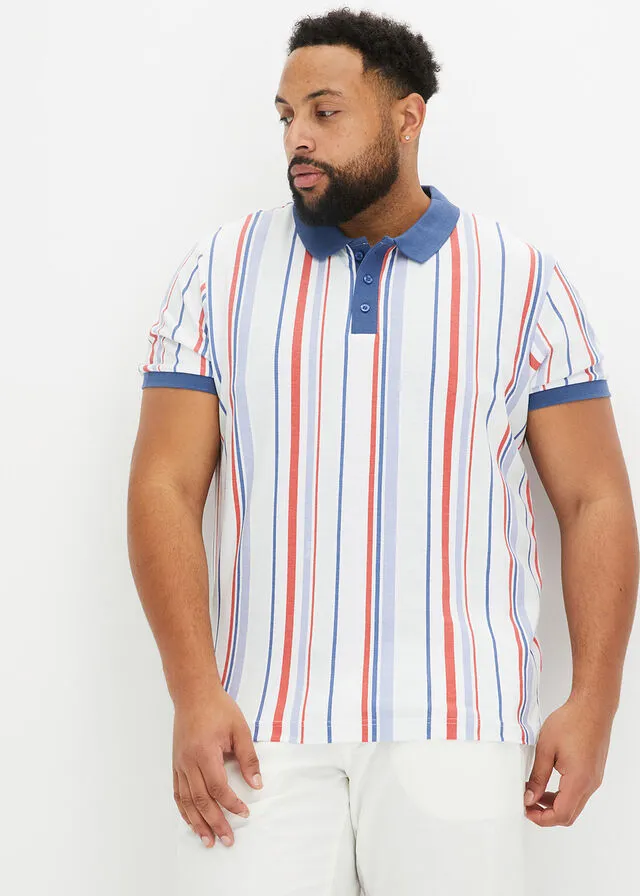 Camiseta de tipo polo blanco-azul-rojo rayas verticales