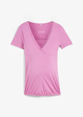 Camiseta premamá/de lactancia con encaje, manga corta Rosa violáceo