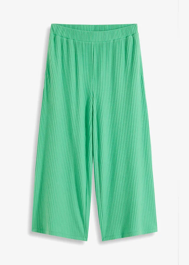 Culote de punto de canalé con cinturilla cómoda Verde ópalo