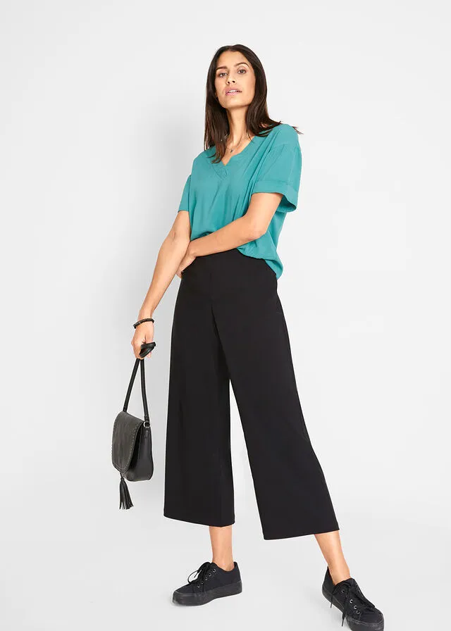 Culotte de bengalina con cintura ancha y elástica Negro