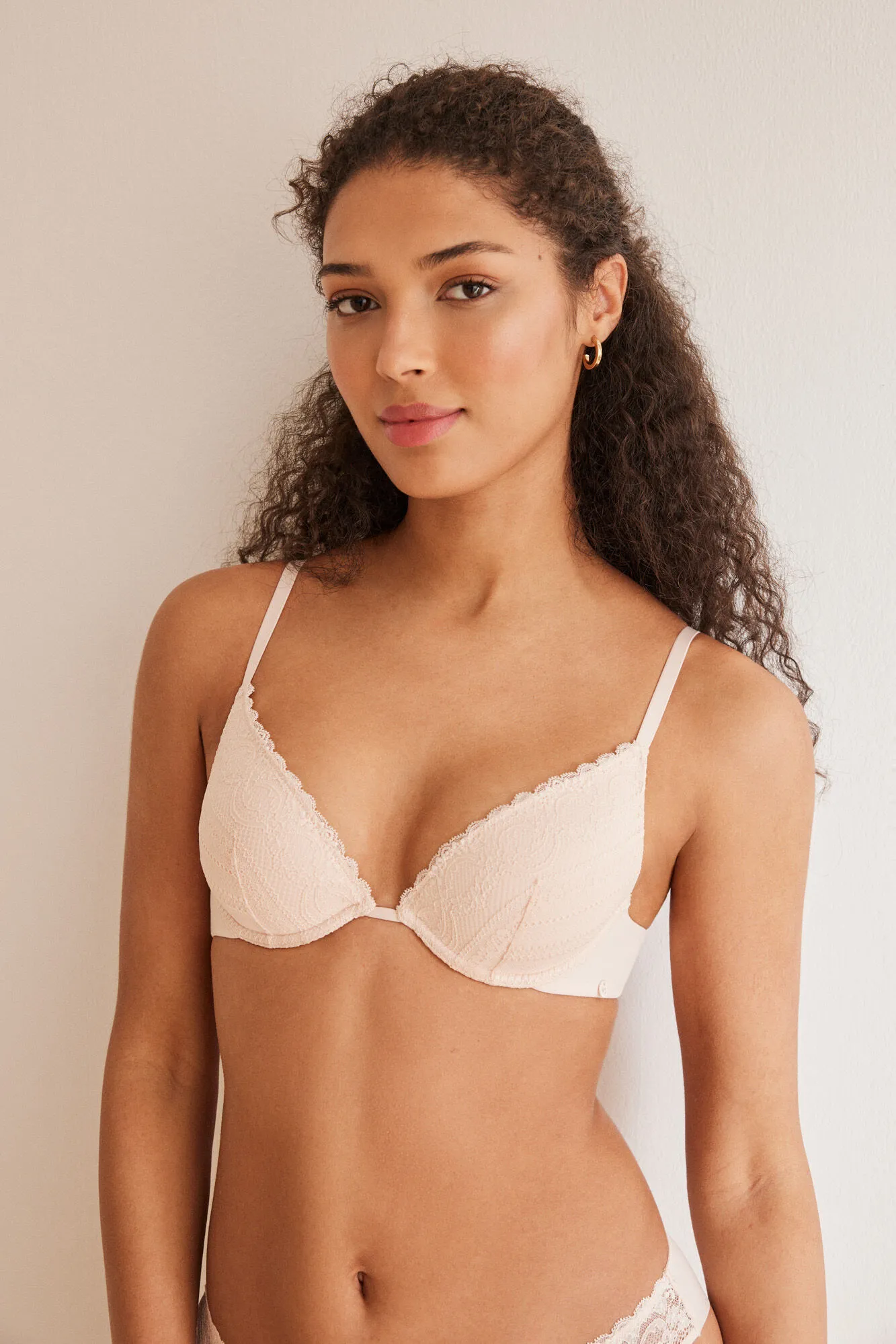 GORGEOUS Sujetador push up encaje y microfibra rosa