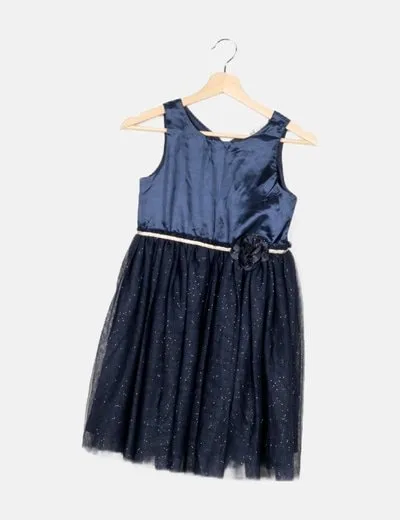 H&M Vestido azul marino tul glitter