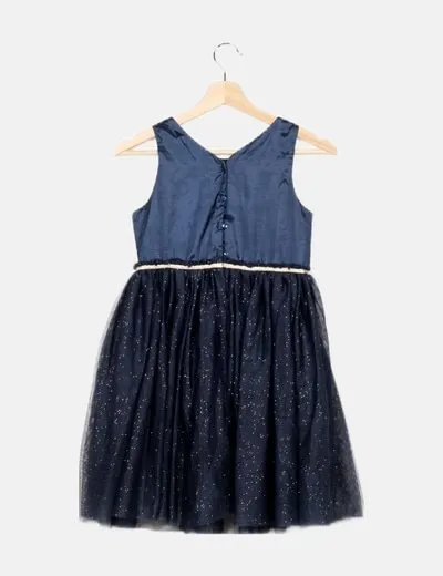 H&M Vestido azul marino tul glitter