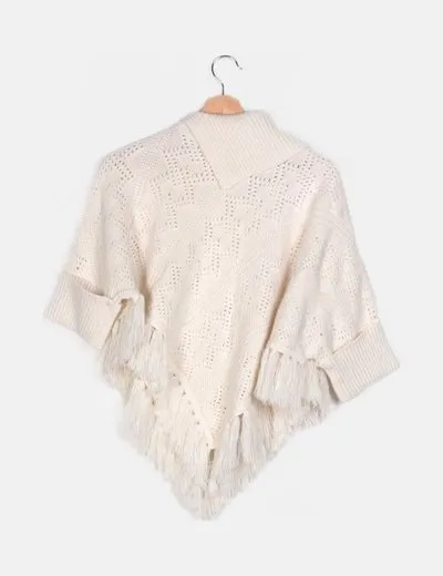 NoName Poncho blanco punto cuello vuelto