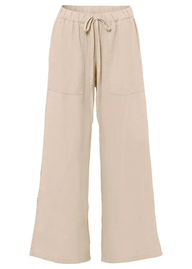 Pantalón ancho de lino Beige-arena