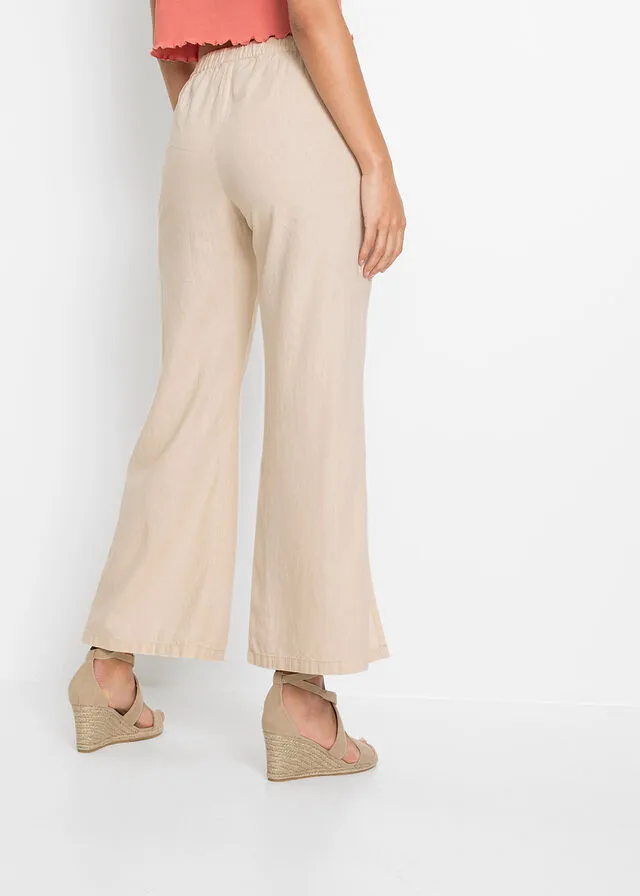 Pantalón ancho de lino Beige-arena