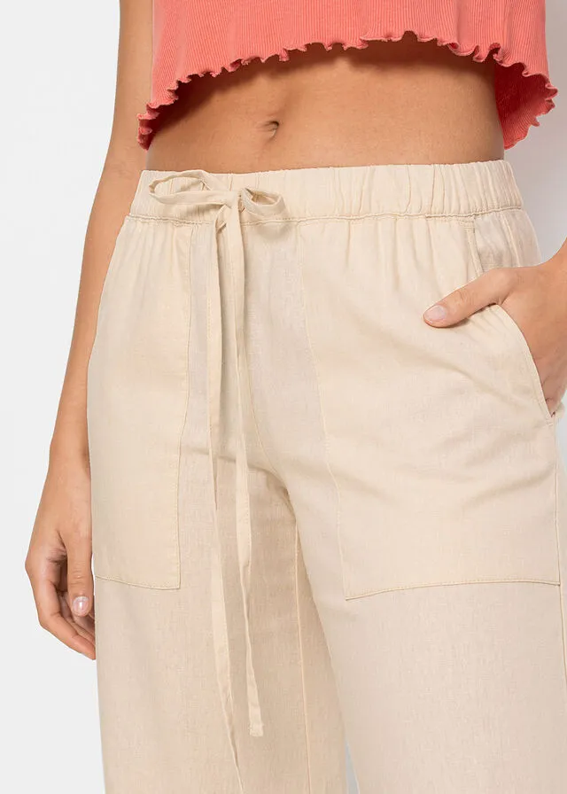 Pantalón ancho de lino Beige-arena