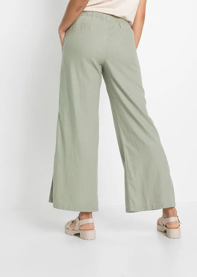 Pantalón ancho de lino Verde