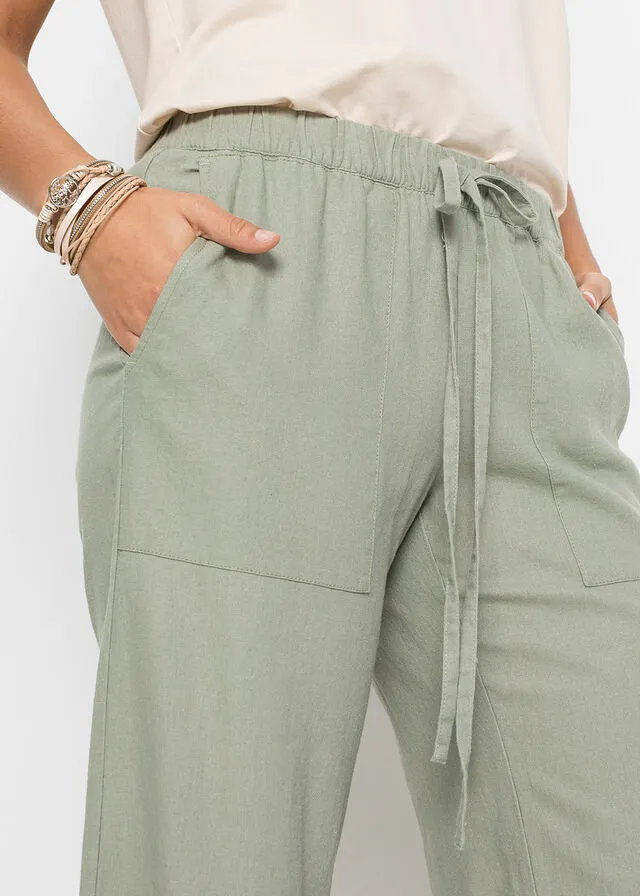 Pantalón ancho de lino Verde