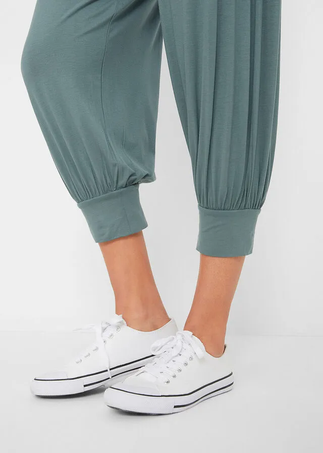 Pantalón bombacho con cinturilla cómoda de largo 3/4 Verde eucalipto