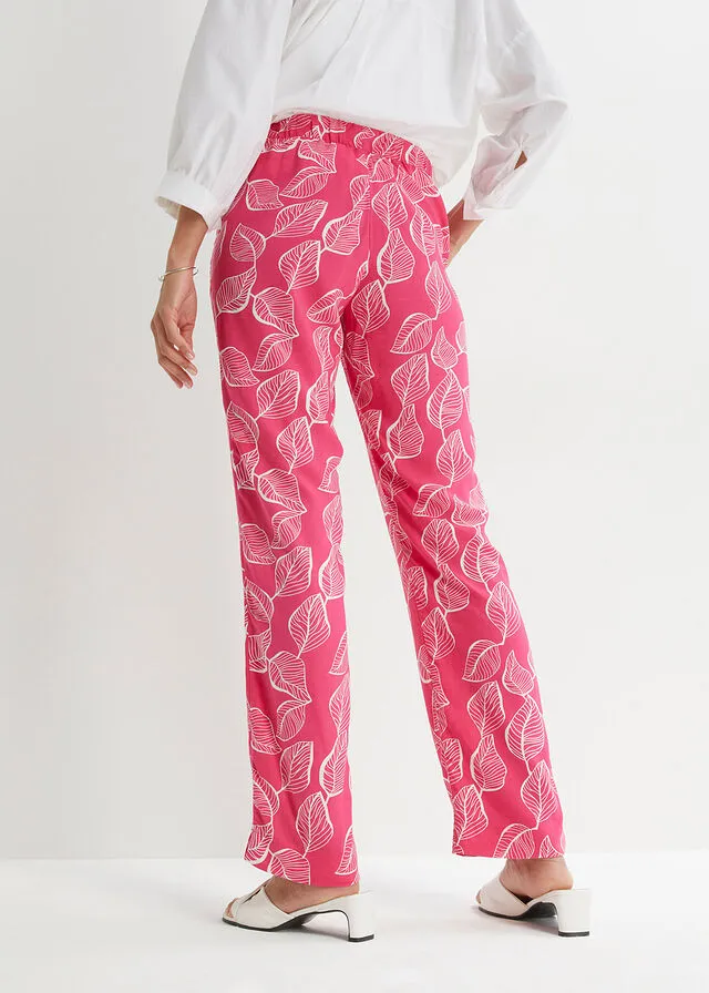 Pantalón con cintura elástica Rosa oscuro-blanco