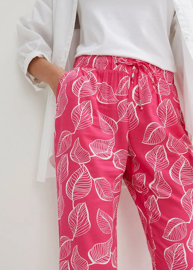 Pantalón con cintura elástica Rosa oscuro-blanco