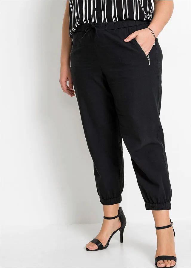 Pantalón de lino corte capri Negro