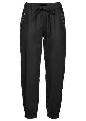 Pantalón de lino corte capri Negro