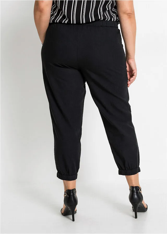 Pantalón de lino corte capri Negro