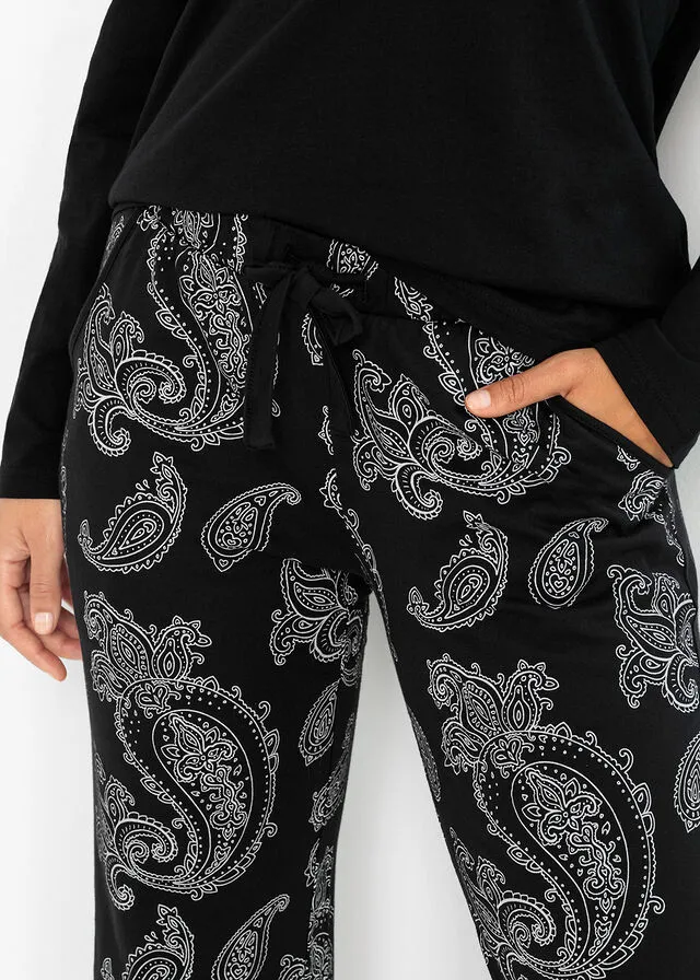 Pantalón pijamero Negro con patrón Paisley