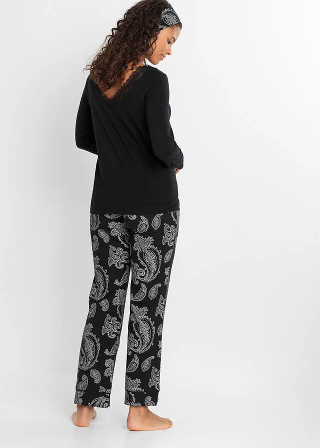 Pantalón pijamero Negro con patrón Paisley