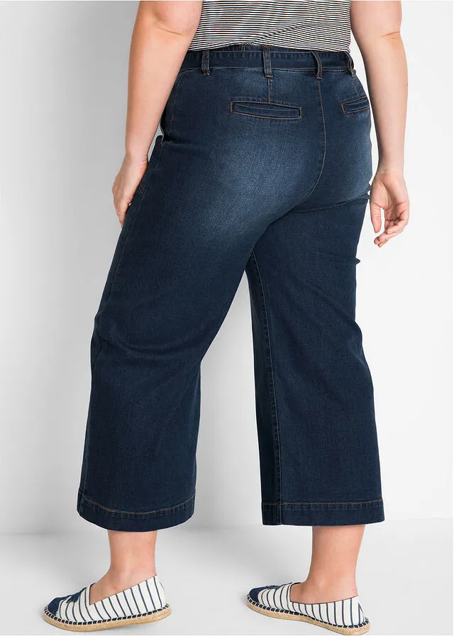 Vaqueros capri de tiro alto con cintura cómoda y corte holgado azul noche denim