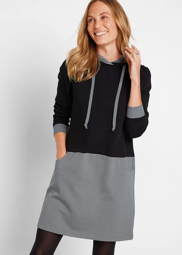 Vestido tipo sudadera Gris-negro